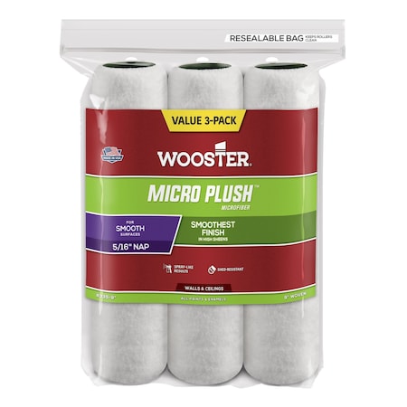 Wooster Wooster Micro Plush Microfiber 9 in. W X 5/16 in. Paint Roller Cover 3 pk R335-9
